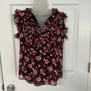 WHBM beautiful top. Black with pink and red roses . Small .